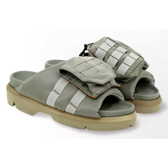 Sacai Women's EU 38 US 8 Mismatched Pocket Slides Sandals Khaki Green Utility - Picture 1 of 8